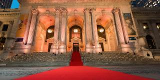 Exterior of the Schwarzman Building at dusk