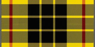 A vibrant print featuring a tartan-pattern design in black, red, and yellow