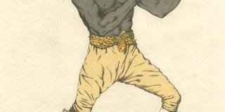 Painted illustration of an African American boxer in a fighting pose