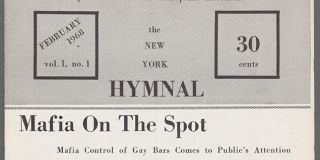 Cover of a newsletter printed in two columns with the headline “Mafia on the pot: Mafia Control of Gay Bars Comes to Public’s Attention”