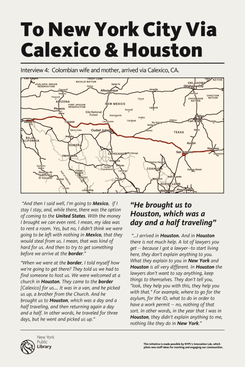 To New York City via Calexico & Houston: Interview 4: Colombian wife and mother, arrived via Calexico, CA